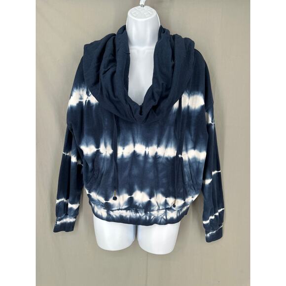 Young Fabulous Broke Hoodie Womens XS Blue Piper Tie Dye Cowl Neck Boxy Pockets - Picture 1 of 10